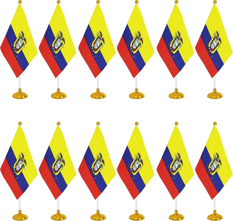 WXTWK 12 Pack Ecuador Flag Ecuadorian Desk Flag Small Mini Ecuadorian Table Flags With Stand Base,Home Office Festival Events Celebration Decorations - Image 1